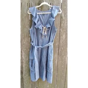 LRL Lauren Jeans Co size 16 chambray dress pencil sleeveless flounce cargo denim